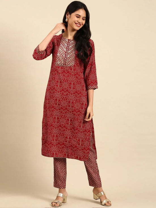 Women's Maroon Printed Kurta Set-SKC-1365-Maroon