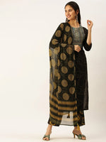 Women's Black Embroidered Kurta Sets-GW-2774-Black