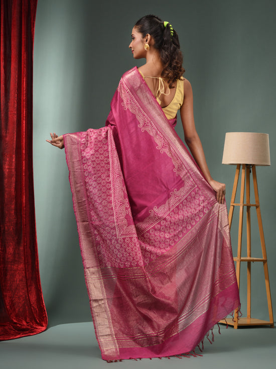 Magenta Blended Silk Handwoven Saree With Zari Border-MA50BSL34830107