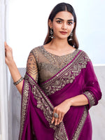 Saree Mall Women's Satin  Magenta Embellished Designer Saree With Blouse Piece-SILVER29015