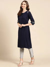 Women's Navy Blue Solid Straight Kurta-DF-1561-Navyblue