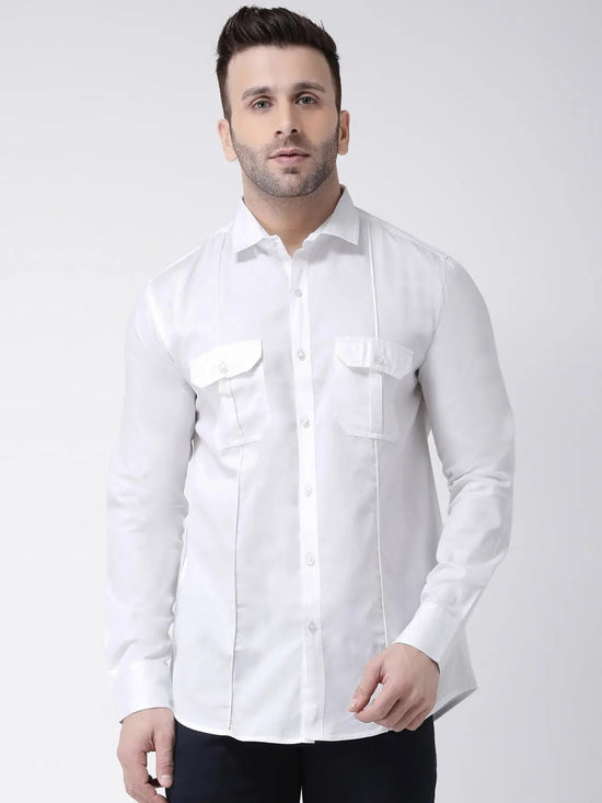 Hangup Men Slim Solid Shirts-WhiteDoublePkt