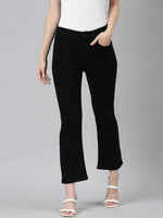 Women Black Solid Wide Leg Denim Jeans-GZ-5471-Black