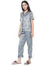 Smarty Pants Women's Silk Satin Dark Grey Goffy Print Night Suit