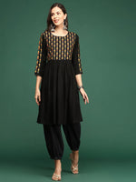 Women's Black Embroidered Anarkali Kurta-GW-1576-Black