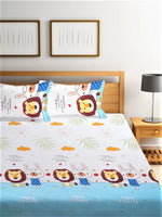 Home Sizzler 144TC Microfibre Blue & White Double Bedsheet With 2 King Size Pillow Covers