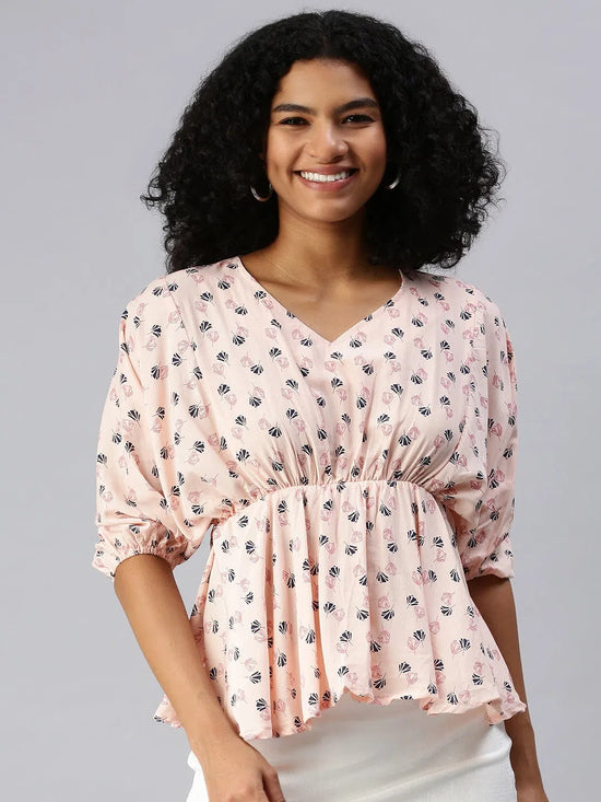 Women's Peach Floral Top-AE-10208-Peachnavyblue