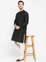 Hangup Men Standard Solid Men's Indian Wear-Black_Dupion_LongKurta