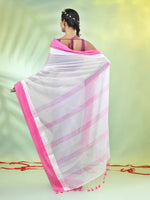 White Cotton Soft Saree With Contrasted Borders-MA62CT33720064