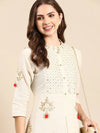 Women's Off White Embellished A-Line Kurta-GW-2759-Offwhite