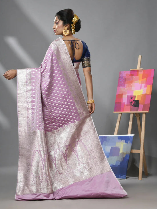 Periwinkle Katan Silk Banarasi Saree With Ethnic Motifs And Zari Woven Designs-MA52KA441380076