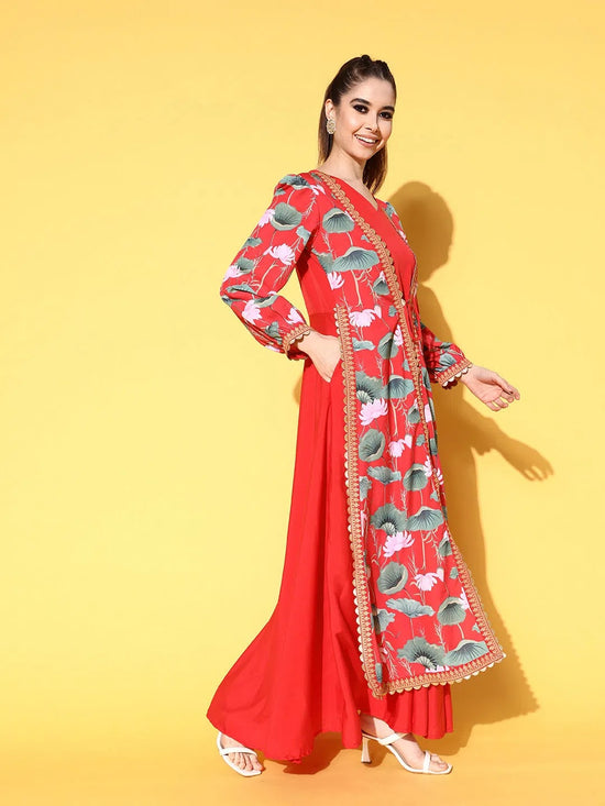 Ahalyaa Floral Printed Tie Ups Maxi Ethnic Dress