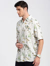 Men Spread Collar Animal Off White Casual Shirt-ZEPTO-2223-Offwhite