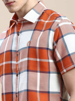 Men Orange Checked Casual Shirt-WILLACHECKS-97-Orange