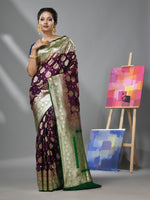 Purple Silk Banarasi Saree With Damask Motifs And Woven Degins-MA52BSL441050089