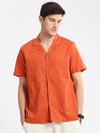 Men Cuban Collar Solid Orange Casual Shirt-CANDORE-2141-Orange