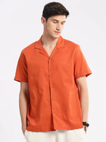 Men Cuban Collar Solid Orange Casual Shirt-CANDORE-2141-Orange