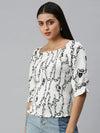 Women White Printed Fitted Top-AE-10276-Whiteblack