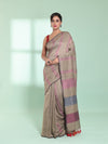 Ecru Cotton Saree With Stripes Design-MA59CT06530005