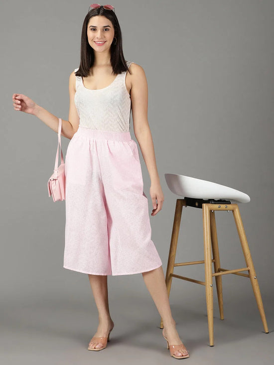 Women's Pink Solid Culottes-AE-1117-Pink