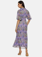 Floral Lavender Shirt Collared Maxi Dress-17346