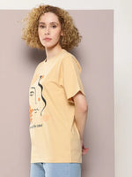 Dillinger Beige Graphic Oversized T-Shirt-WMNCR477BGE-XS