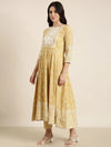 Women Anarkali Beige Floral Kurta and Trousers Set Comes With Dupatta-BC-SK-1757-Beige