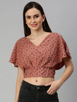 Women's Brown Printed Crop Tops-AE-10180-Brownnavyblue