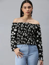 Women Black Printed Fitted Top-AE-10267-Blackwhite