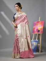 Rosewood Pink Katan Silk Banarasi Saree With Ethnic Motifs And Zari Woven Designs-MA52KA441380063