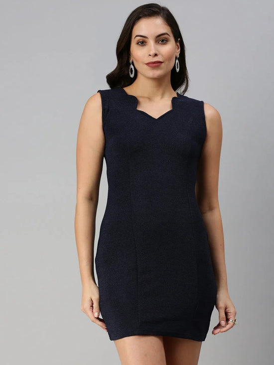 Women Navy Blue Solid Bodycon Dress-AE-9949-Navyblue