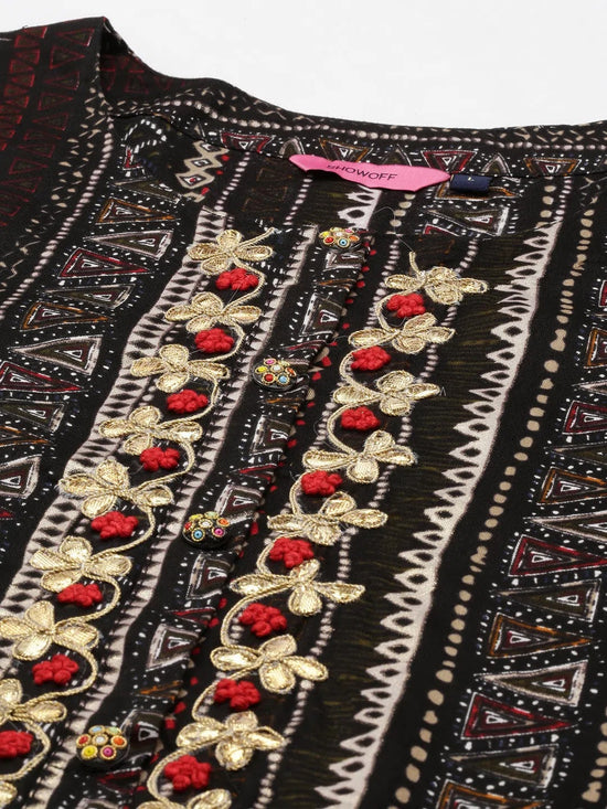 Women's Black Printed Kurta Set-GW-1105-Black