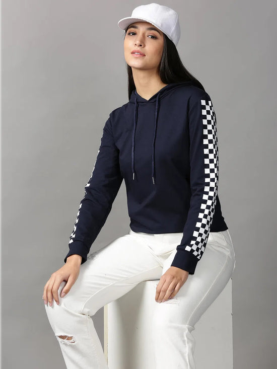 Women's Navy Blue Solid Sweatshirt-RY-3791-Navyblue