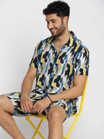 Men Multi Cuban Collar Printed Over Sized Co-ords Set-ABOMASUM-1812-Multi