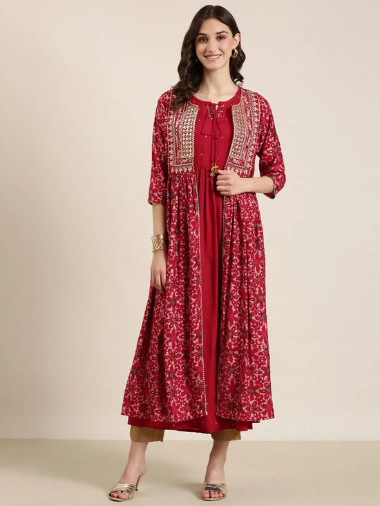 Women Fuchsia Floral Anarkali Kurta-FS-3014-Fuchsia