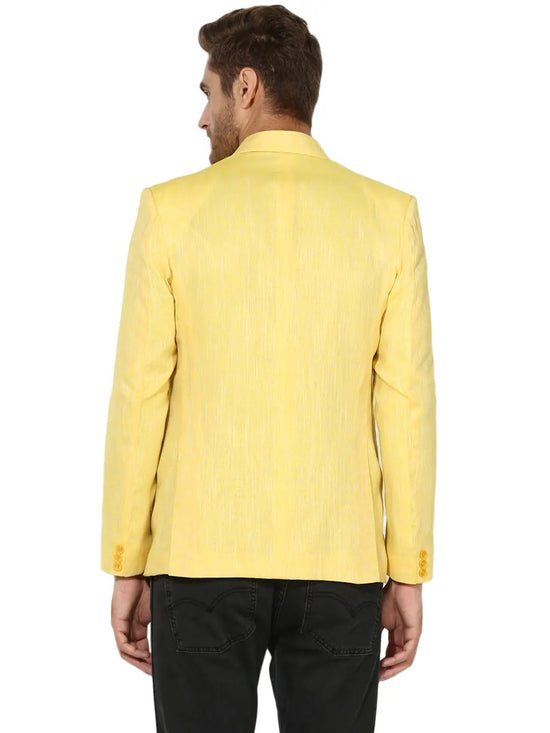 Hangup Men Standard Solid Men Formalwear-YellowLinenBlazer