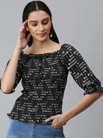 Women's Printed Black Top-AE-10275-Blackwhite