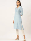 Women's Blue Solid Straight Kurta-DF-1197-Blue