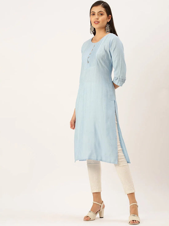 Women's Blue Solid Straight Kurta-DF-1197-Blue