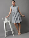 Women's Grey Printed A-Line Dress-SKF-166-Grey