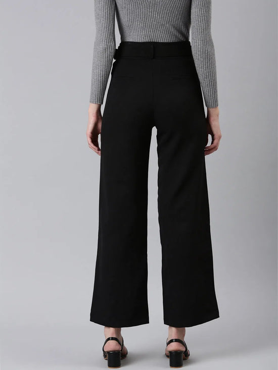 Women Black Solid Formal Trouser-LT-KN-504-Black