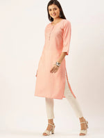 Women's Peach Solid Straight Kurta-DF-1195-Peach