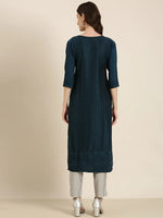 Women Teal Embellished Straight Kurta-SKC-1238-Teal