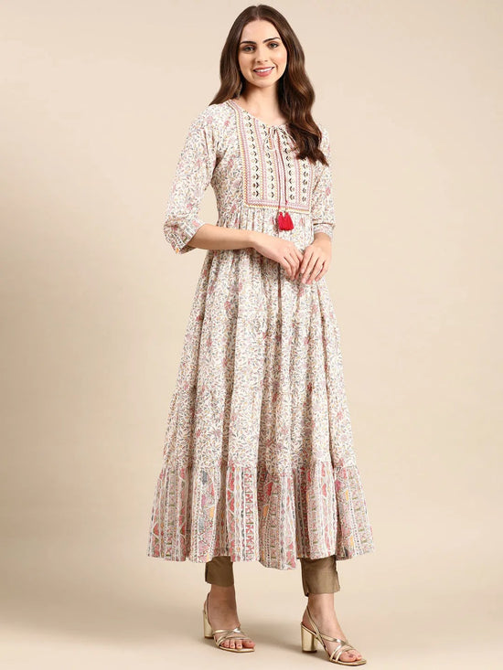 Women's Off White Printed Anarkali Kurta-AT-566-LG-Offwhite