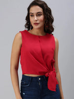 Women's Red Solid Top-SH-3660-Red