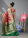 Red Silk Banarasi Saree With Damask Motifs And Woven Degins-MA52BSL441050091