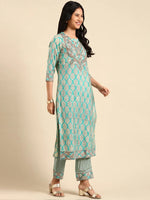 Women's Turquoise Blue Printed Kurta Set-GW-2931-Turquoiseblue