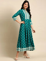 Women's Blue Printed Anarkali Kurta-AT-A-615-Teal