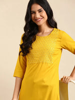 Women's Yellow Printed Straight Kurta-NJ-3159228-Yellow