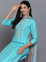 Ahika Women Turquoise Blue Rayon Printed Straight Kurta Pant Set